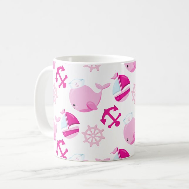 Taza De Café Patrón de ballenas, ballenas ricas, ballenas rosad (Anverso izquierdo)