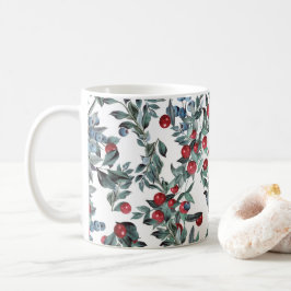 Taza De Café Patrón de bayas de Navidad azules y rojas