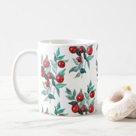 Taza De Café Patrón de bayas de Navidad rojas acuarela