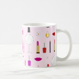 Taza De Café Patrón de Belleza y Maquillaje Rosa