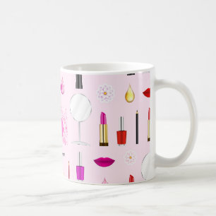 Taza De Café Patrón de Belleza y Maquillaje Rosa
