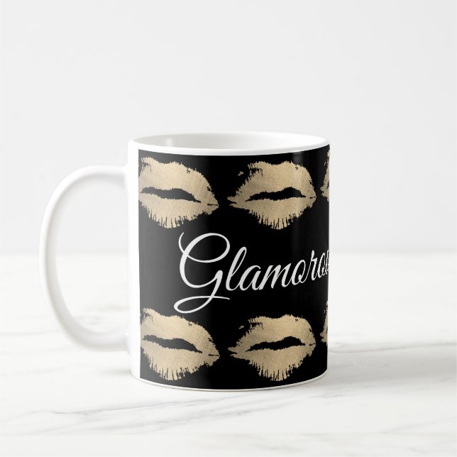 Taza De Café Patrón de besos glamorosos (oro) (Izquierda)