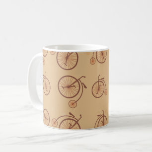 Taza De Café Patrón de bicicleta retro en tonos marrones