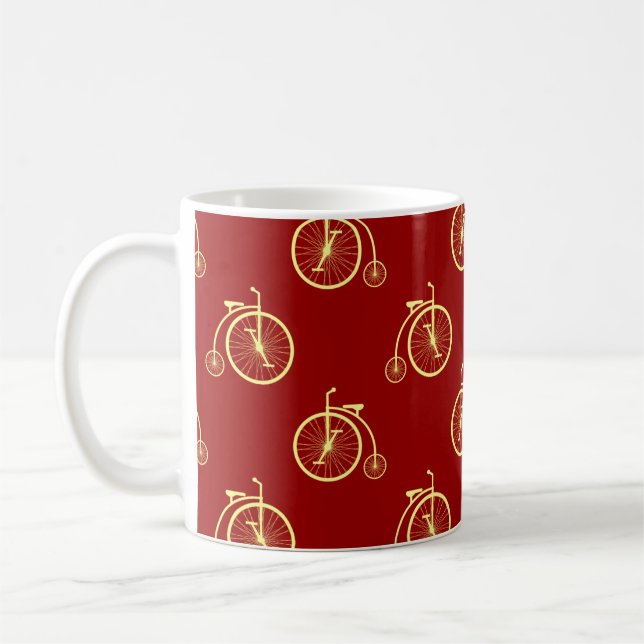 Taza De Café Patrón de bicicleta retro en tonos rojos (Izquierda)