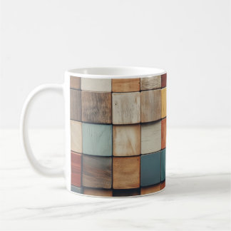 Taza De Café Patrón de bloques de madera rústicos y coloridos