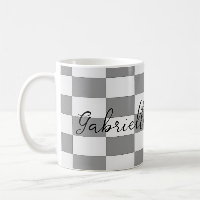 Taza De Café Patrón de bloques de verificación grises de nombre (Izquierda)