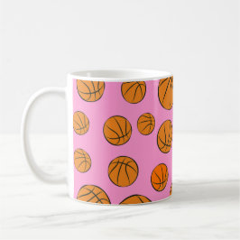 Taza De Café Patrón de bolas de baloncesto en fondo rosado