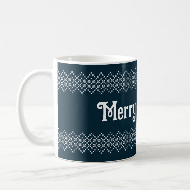Taza De Café Patrón de bordado blanco azul navideño (Izquierda)