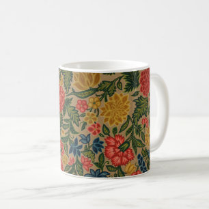 Taza De Café Patrón de bordado floral vintage de crewel