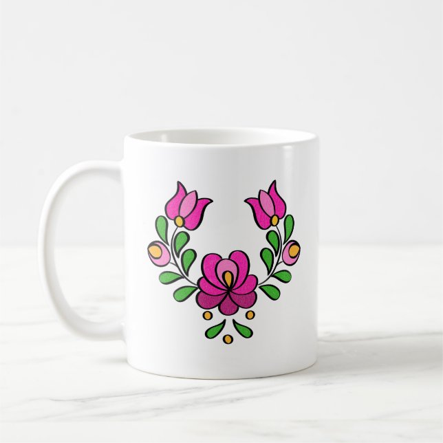 Taza De Café Patrón de bordado húngaro, "Matyó" - rosa (Izquierda)