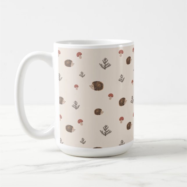 Taza De Café Patrón de bosque de edgehog y hongos (Izquierda)