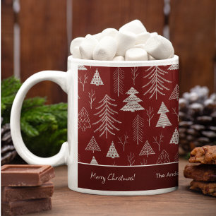 Taza De Café Patrón de bosques de árboles de Navidad plateado y
