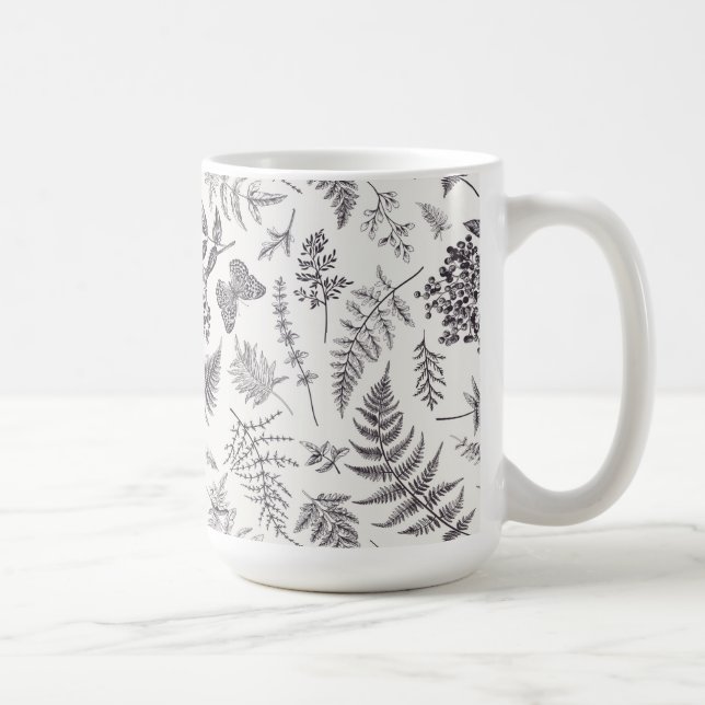 Taza De Café Patrón de botánica y mariposa de época (Derecha)