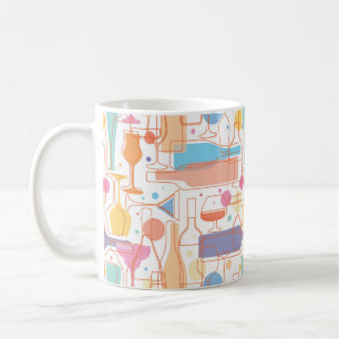 Taza De Café Patrón de botellas de vino y lentes coloridos