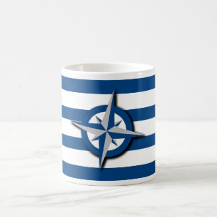 Taza De Café Patrón de brújula y rayas inspirado en la náutica