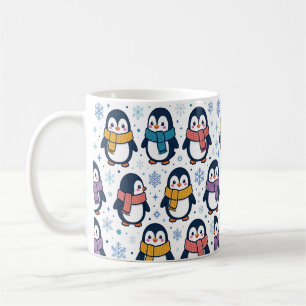Taza De Café Patrón de bufanda de pingüino de invierno lindo