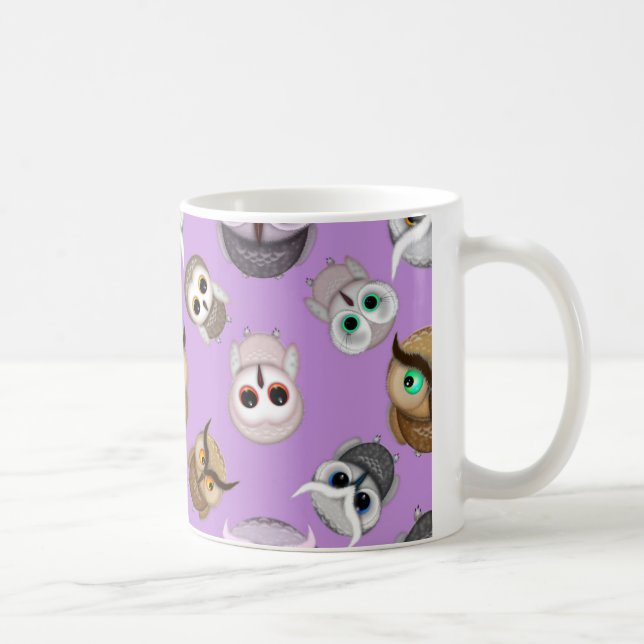 Taza De Café Patrón de búhos curados en fondo morado (Derecha)