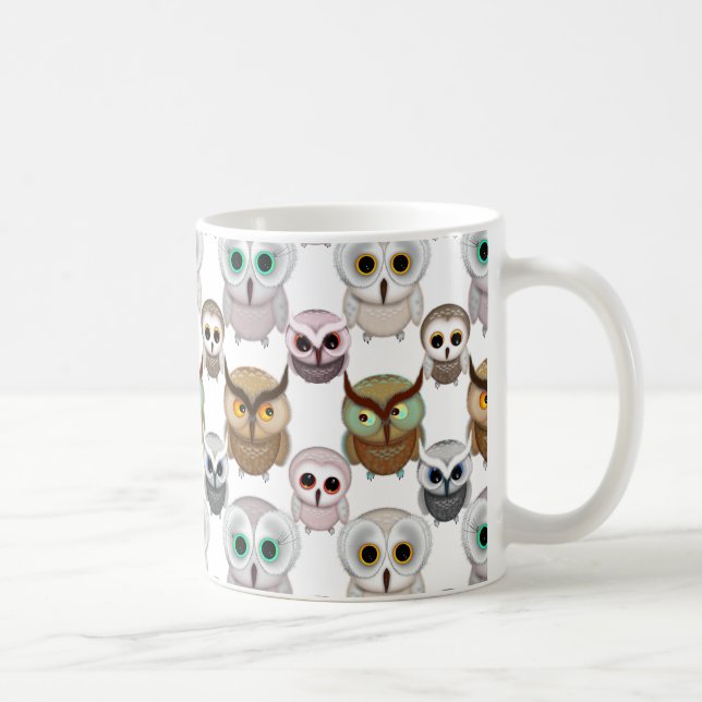 Taza De Café Patrón de búhos ilustrados adorables (Derecha)