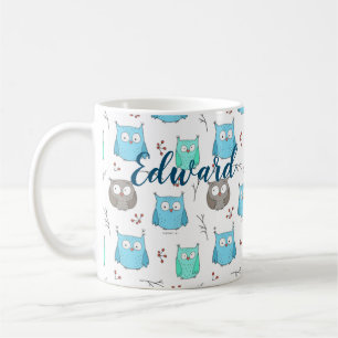 Taza De Café Patrón de búhos y ramas Café Mug