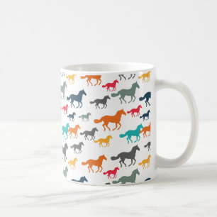 Taza De Café Patrón de caballos en marcha - Gris rojo turquesa
