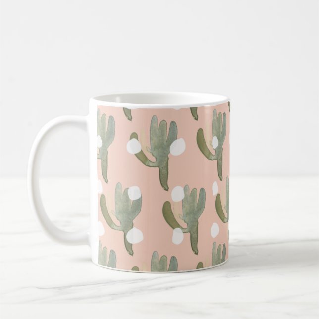 Taza De Café patrón de cactus de punto rosa (Izquierda)