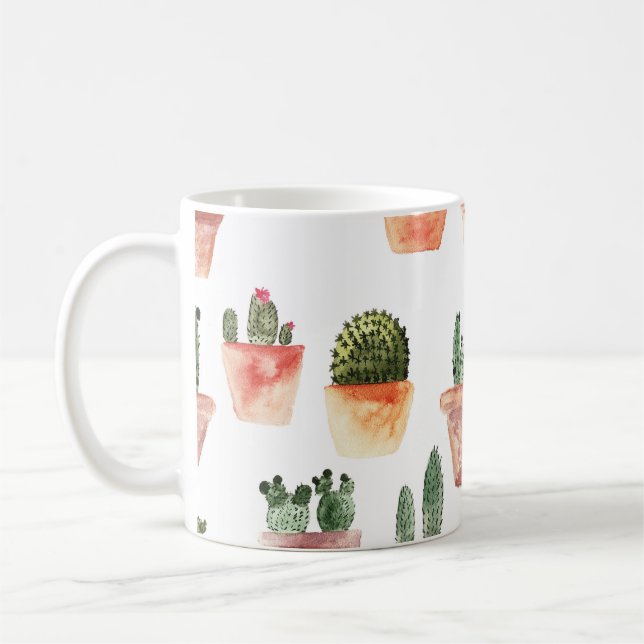 Taza De Café Patrón de cactus pulido verde marrón (Izquierda)