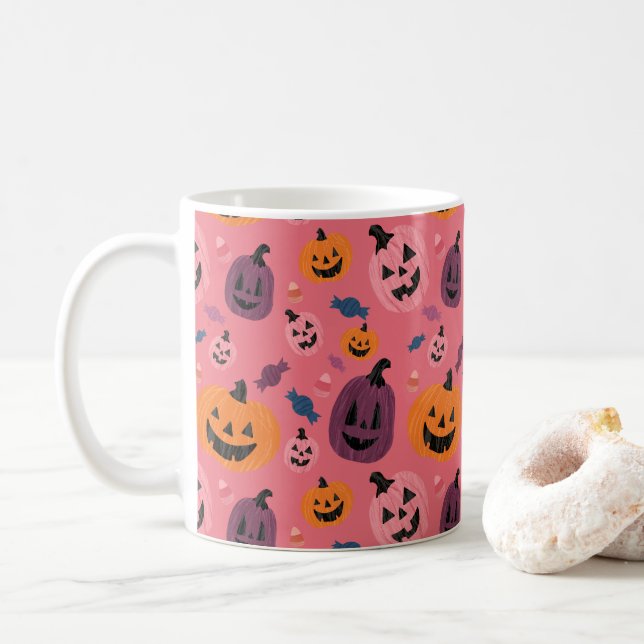 Taza De Café Patrón de calabaza de Halloween (Con donut)