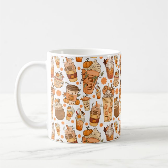 Taza De Café Patrón de calabaza de latte para café otoño (Izquierda)