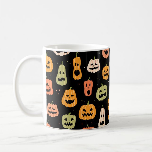 Taza De Café Patrón de calabaza sin fisuras de Halloween. Mano  (Izquierda)