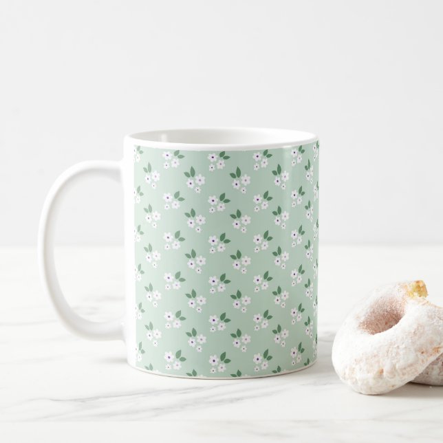 Taza De Café Patrón de calico simple y blanco verde (Con donut)
