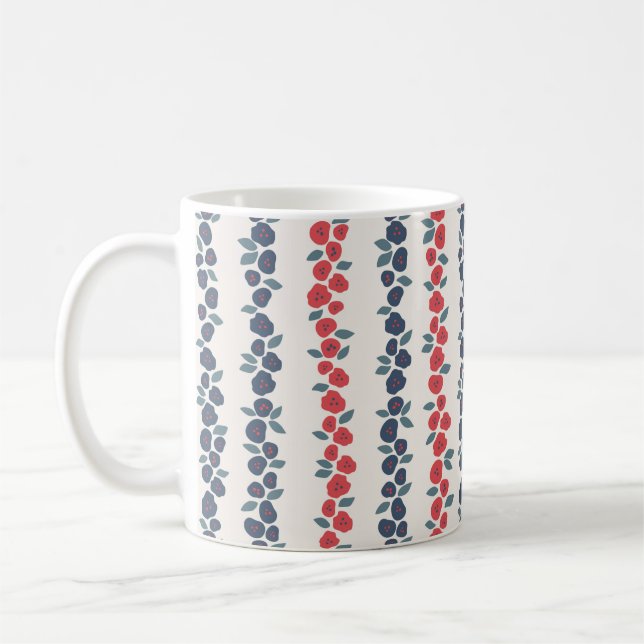 Taza De Café Patrón de campo de floración azul roja (Izquierda)