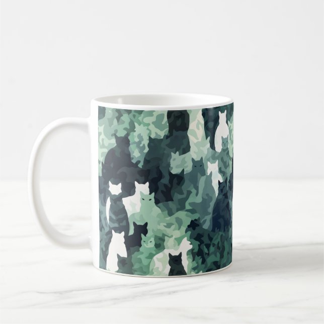 Taza De Café Patrón de camuflaje de gatos verdes (Izquierda)