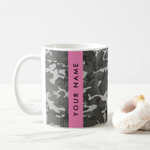 Taza De Café Patrón de camuflaje gris, tu nombre, Personaliza