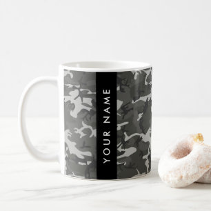 Taza De Café Patrón de camuflaje gris, tu nombre, Personaliza