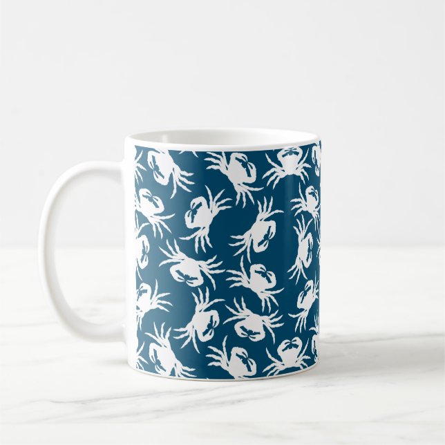 Taza De Café Patrón de cangrejo sin foco blanco y azul (Izquierda)