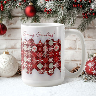 Taza De Café Patrón de canto de Navidades blancos rojos#13 ID10