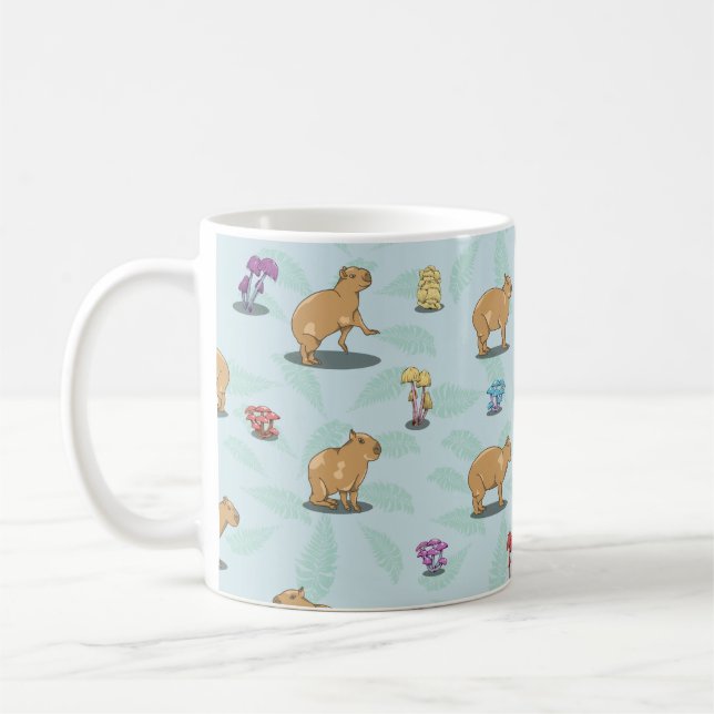 Taza De Café Patrón de capibara y hongos (Izquierda)