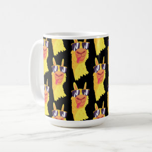 Taza De Café Patrón de cara de llama divertida con gafas