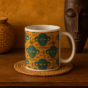 Taza De Café Patrón de cara étnica africana de la máscara triba