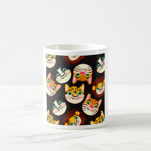 Taza De Café Patrón de caras de animales gatos leones perros
