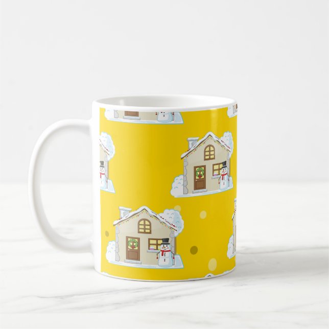 Taza De Café Patrón de Casa de Navidad - Fondo Amarillo  (Izquierda)