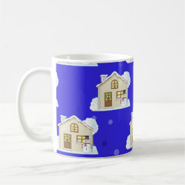 Taza De Café Patrón de Casa de Navidad - Fondo Azul 
