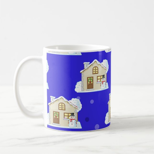 Taza De Café Patrón de Casa de Navidad - Fondo Azul  (Izquierda)