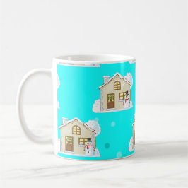 Taza De Café Patrón de Casa de Navidad - Fondo Azul Claro 