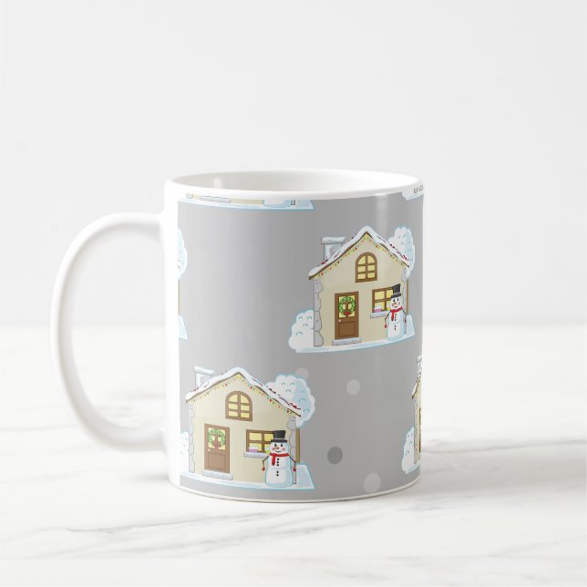 Taza De Café Patrón de Casa de Navidad - Fondo Gris  (Izquierda)