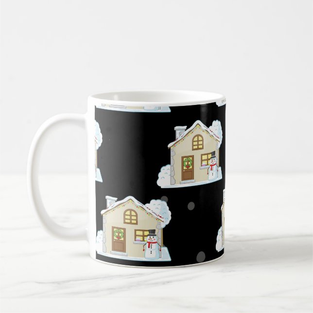 Taza De Café Patrón de Casa de Navidad - Fondo Negro  (Izquierda)