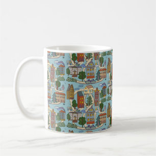Taza De Café patrón de casas de ciudades pequeñas