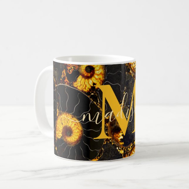 Taza De Café Patrón de cáscara de cáscara de Amber negro, fósil (Anverso izquierdo)