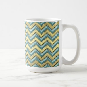Taza De Café Patrón de cheurón Verde azulado y oro