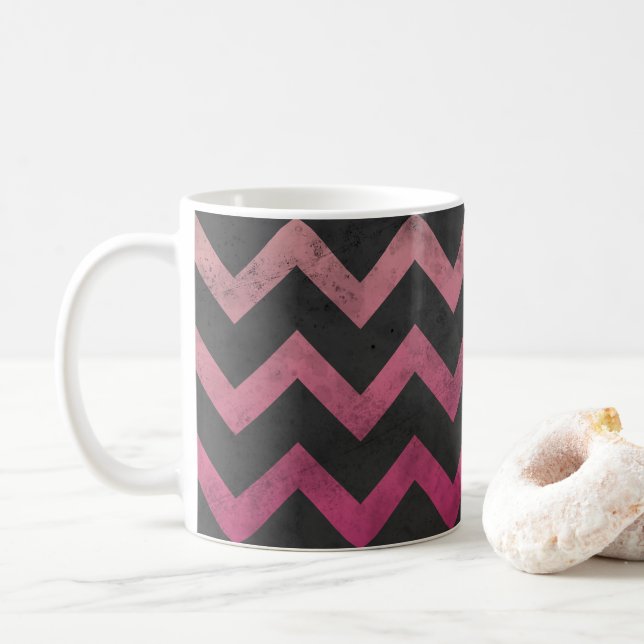 Taza De Café Patrón de chevlán gris oscuro rosa magenta (Con donut)